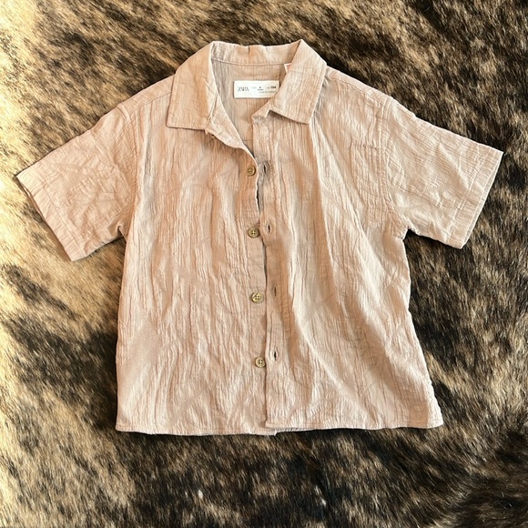 ZARA kids button down shirt sleeves embossed collared shirt - Picture 1 of 5